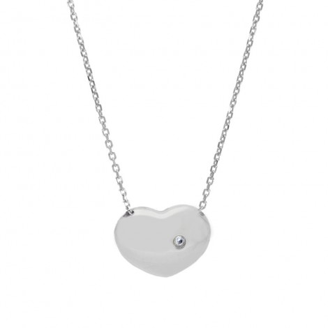 Collana Cuore Bombato Oro Bianco 9kt Zircone