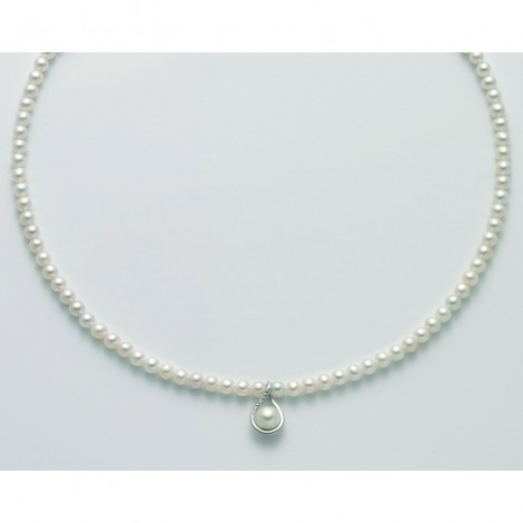 Collana Donna Miluna Filo di Perle Diametro 4,5mm Perla Centrale Pendente 7,5mm Diamanti Incastonati PCL5876