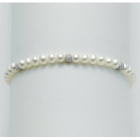 Bracciale Donna Miluna I Bracciali Portafortuna Filo di Perle Diametro 4/4,5 mm e 3 Sfere in Oro Diamantato 18Ct PBR836B