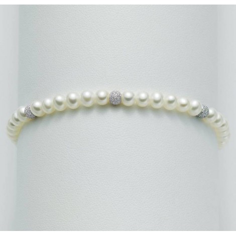 Bracciale Donna Miluna I Bracciali Portafortuna Filo di Perle Diametro 4/4,5 mm e 3 Sfere in Oro Diamantato 18Ct PBR836B