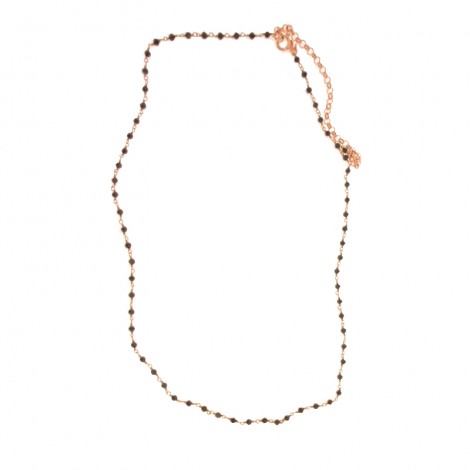 Collana Choker Argento Rosato Rosario Pietre Agata Nera Sfaccettata