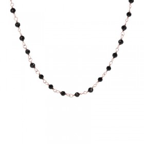 Collana Choker Argento Rosato Rosario Pietre Agata Nera Sfaccettata
