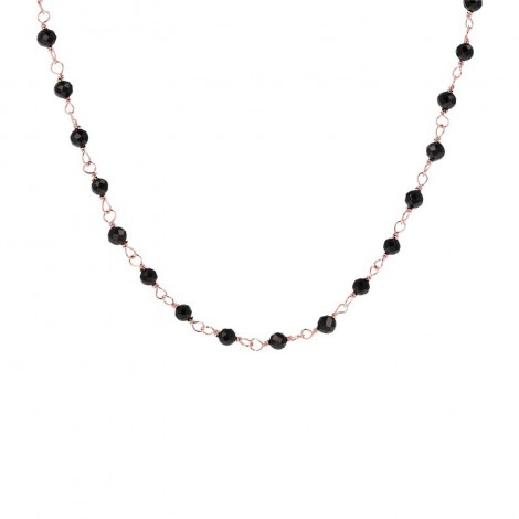 Collana Choker Argento Rosato Rosario Pietre Agata Nera Sfaccettata