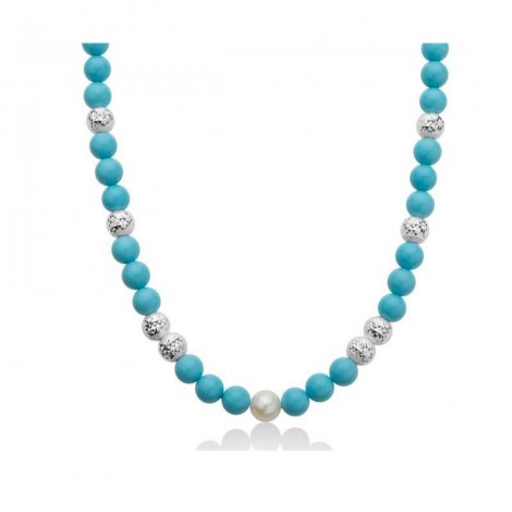 Collana Donna Miluna Terra e Mare Argento 925 Turchese e Perla Coltivata Bianca Diametro 8mm/8,5-9  PCL6195