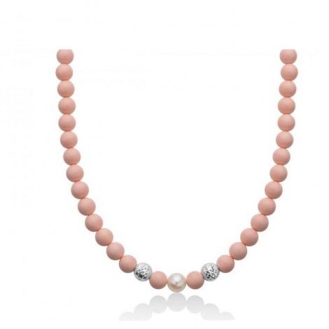 Collana Donna Miluna Terra e Mare Argento 925 Corallo Rosa e Perla Coltivata Bianca Diametro 8mm/8,5-9  PCL6178