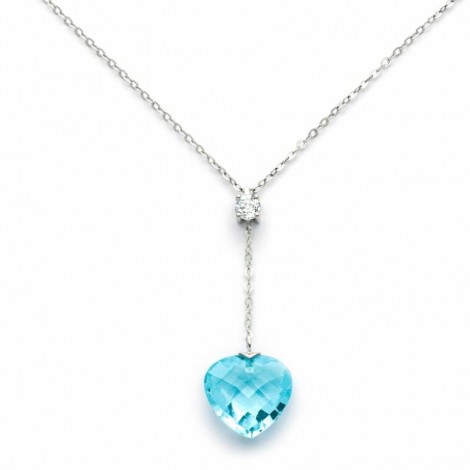 Collana Donna Miluna Oro Bianco Gemma del Cielo Centrale Cuore Topazio Azzurro 4 Ct - Topazio Bianco 0,13 ct  CLD4286X