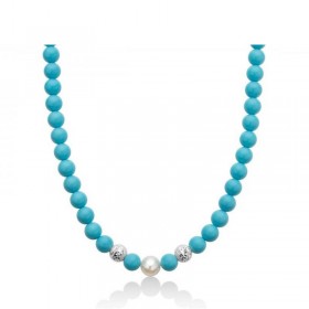 Collana Donna Miluna Terra e Mare Argento 925 Turchese e Perla Coltivata Bianca Diametro 8mm/8,5-9  PCL6197