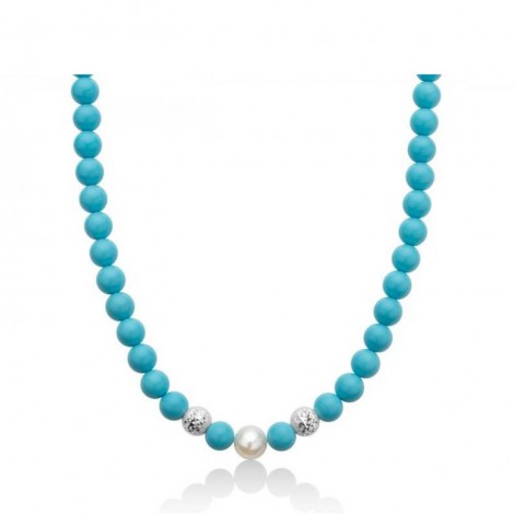 Collana Donna Miluna Terra e Mare Argento 925 Turchese e Perla Coltivata Bianca Diametro 8mm/8,5-9  PCL6197