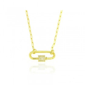 Girocollo Argento Dorato Ovale Zirconi