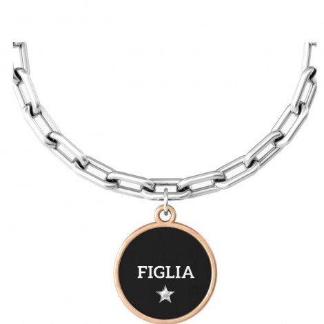 Kidult Family Bracciale Figlia Felicità Acciaio Nero Oro Rosa 731924