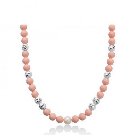 Collana Donna Miluna Terra e Mare Argento 925 Corallo Rosa e Perla Coltivata Bianca Diametro 8mm/8,5-9 PCL6194