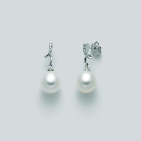 Orecchini Pendenti Miore In Oro Bianco 9kt/375 Con Perle Di Fiume: Gioiello Artigianale Italiano In Confezione Regalo