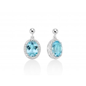 Orecchini Pendenti Ovali Donna Miluna Gemma del Cielo Zirconi Topazio 4,46 Ct Silver/Azzurro ERD2547