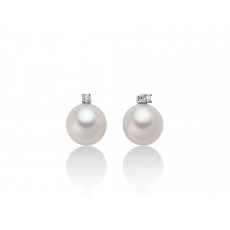 Orecchini Donna Miluna Oro Bianco 9 Kt Perle Naturali Diametro 7,5-8 mm Diamanti 0,02 ct G SI PER1725X