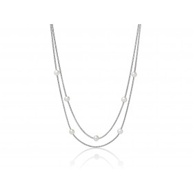 Collana Donna Miluna L'Argento di Miss Italia 2 Fili e 7 Perle Bianche Diametro 6,5/7mm PCL5625