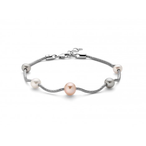 Bracciale Donna Miluna L'Argento di Miss Italia con 5 Perle Bianche Grigio e Orange Diametro 5/6,5 mm PBR2831