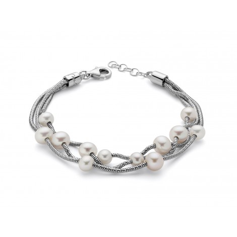 Bracciale Donna Miluna L'Argento di Miss Italia 3 Fili e 12 Perle Bianche PBR2833