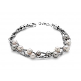 Bracciale Donna Miluna L'Argento di Miss Italia 3 Fili e 12 Perle Diametro 5,5/7 mm PBR2835