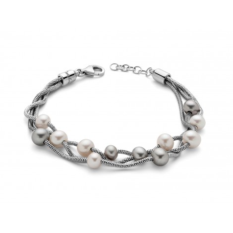 Bracciale Donna Miluna L'Argento di Miss Italia 3 Fili e 12 Perle Diametro 5,5/7 mm PBR2835