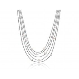 Collana Donna Miluna L'Argento di Miss Italia 5 Fili e 16 Perle Bianche Diametro 5,5/7mm PCL5629