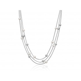 Collana Donna Miluna L'Argento di Miss Italia 3 Fili e 17 Perle Bianche PCL5628