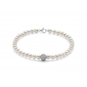 Bracciale Donna Miluna Oro Bianco 18kt Filo Di Perle e Perla Oro Diamantato PBR893