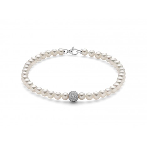 Bracciale Donna Miluna Oro Bianco 18kt Filo Di Perle e Perla Oro Diamantato PBR893