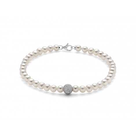 Bracciale Donna Miluna Oro Bianco 18kt Filo Di Perle e Perla Oro Diamantato PBR893