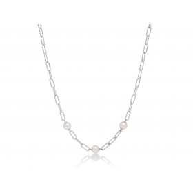 Collana Donna Miluna Miss Italia Argento 925 Ovali 3 Perle 7,5mm PCL6065