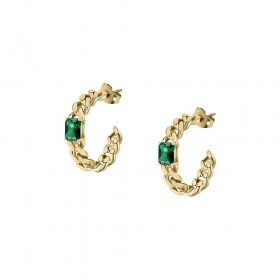 Orecchini Chiara Ferragni Donna Chain 25 mm Placcati Oro Giallo 18 Kt Zirconi Green  J19AUW34