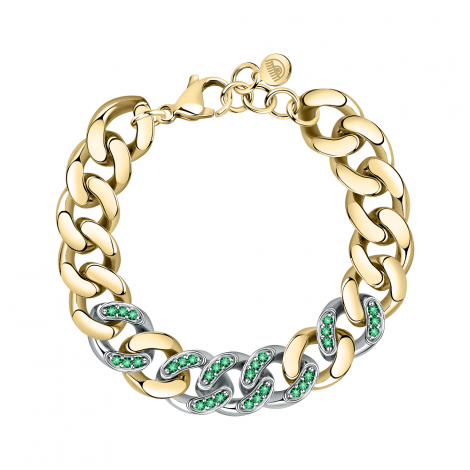 Bracciale Chiara Ferragni Donna Chain 170+25mm Logo Eye Charm Placcata Oro Giallo 18 Kt Zirconi Green  J19AUW48