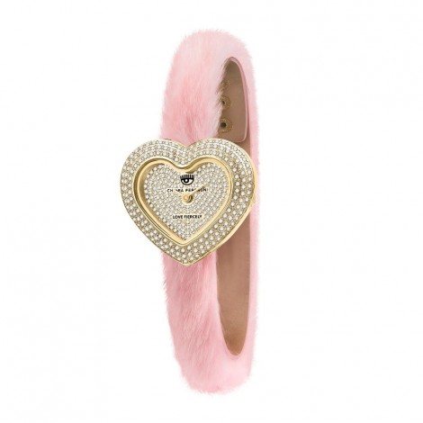 Orologio Chiara Ferragni Solo Tempo Donna Heart Capsule 30x30 mm Gold Acciaio Cristalli Rosa Eco-Pelliccia R1951105503