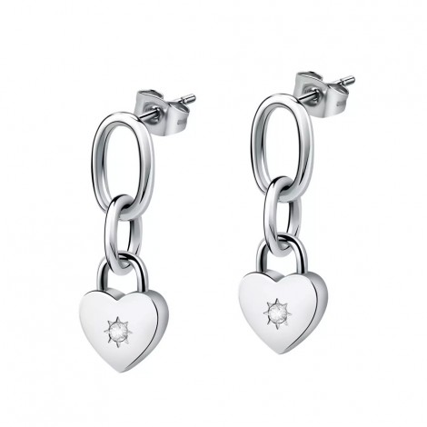 Orecchini Morellato Donna Collezione Abbraccio Pendenti Cuore Acciaio Silver Cristalli Bianchi SAUB07