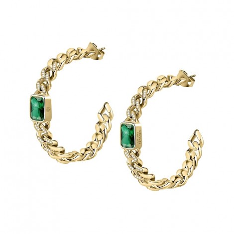 Orecchini Chiara Ferragni Donna Chain 40 mm Placcati Oro Giallo 18 Kt Zircone Green Silver J19AUW33