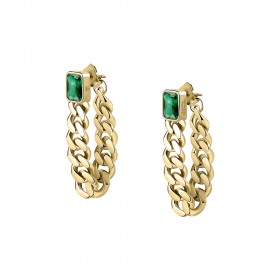 Orecchini Chiara Ferragni Donna Chain 48 mm Placcati Oro Giallo 18 Kt Zircone Green Silver J19AUW32