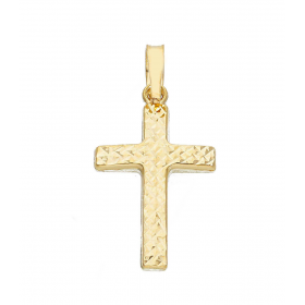 Ciondolo Raggi Croce Spessa Diamantata Oro Giallo 9Kt