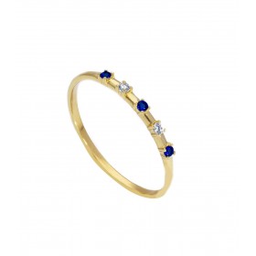 Anello Raggi Fantasia Oro Giallo 9Kt Zirconi Bianchi Blu