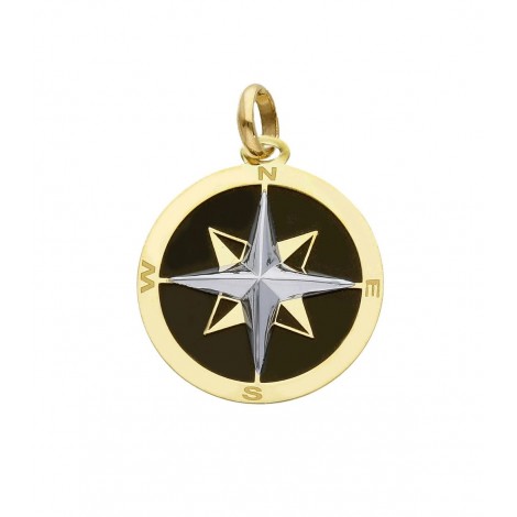 Ciondolo Raggi Rosa dei Venti Oro Giallo 9kt Smalto Nero