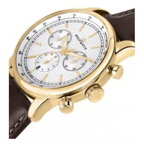 Orologio Philip Watch Caribe Acciaio Gold Pelle Marrone Uomo R82716500001