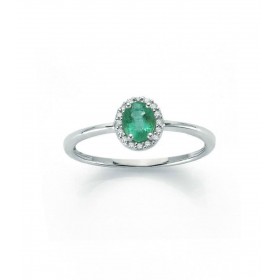 Anello Donna Raggi Oro Bianco 9kt Smeraldo 0,25ct Diamante 0,05 G SI