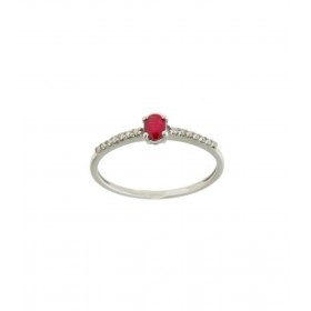 Anello Raggi Oro Bianco 9kt Rubino 0,25ct Diamante 0,07 G SI
