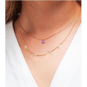 Collana Nome Oro Giallo 9kt e Zirconi con Lettere Passanti indossata