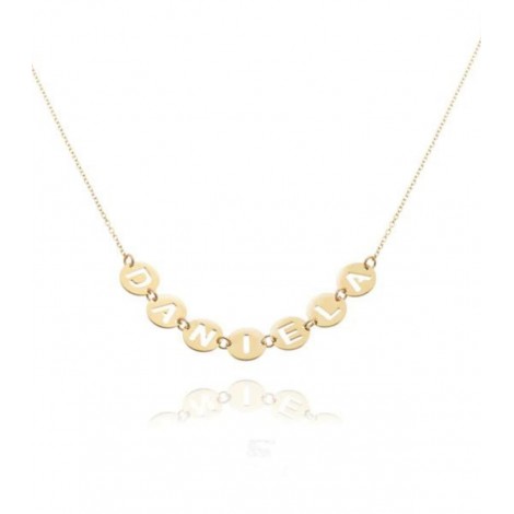 Collana Nome Oro Giallo 18kt con Piastrina Tonda Forata