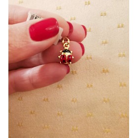 Ciondolo Raggi Mini Coccinella Smalto Rosso Oro Giallo 9kt