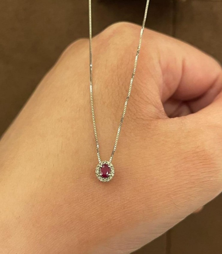 OROVI Collana Donna Oro 9Kt Con Rubino - Gioiello Fatto A Mano Ipoallergenico