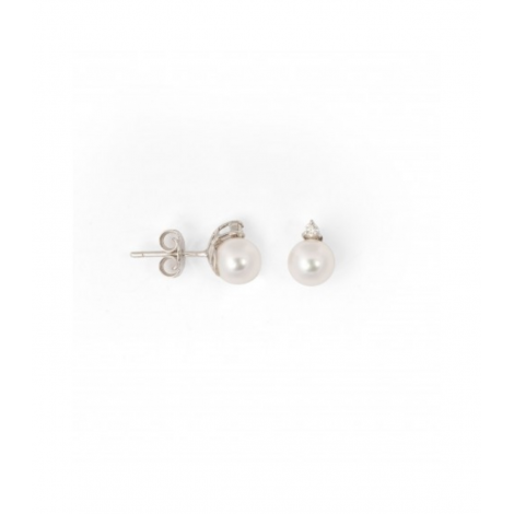 Orecchini Perle Giapponesi Akoya Oro Bianco 18kt Ø 7,5-8 mm Brillanti 0,06ct