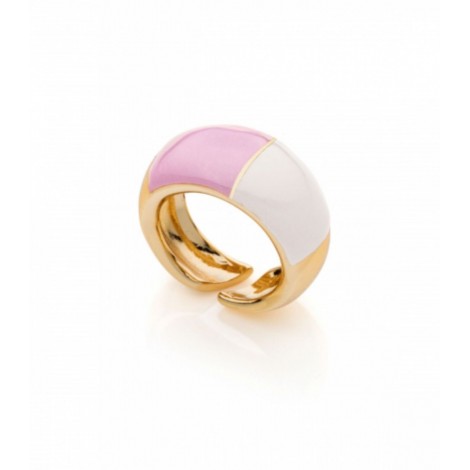 Unoaerre Anello Bronze Dorato Smalto Rosa/Bianco