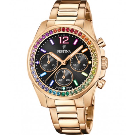 Orologio Festina Boyfriend Rainbow Acciaio Pvd Rosa Zirconi Colorati F20639/3