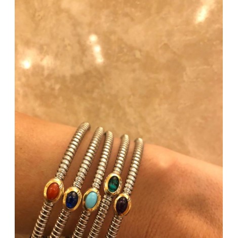 Bracciale Rigido Raggi Acciaio Oro Giallo Pietra Naturale