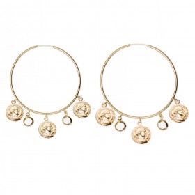 Orecchini Donna Raggi Argento 925 Dorato Modello a Cerchio con Monete